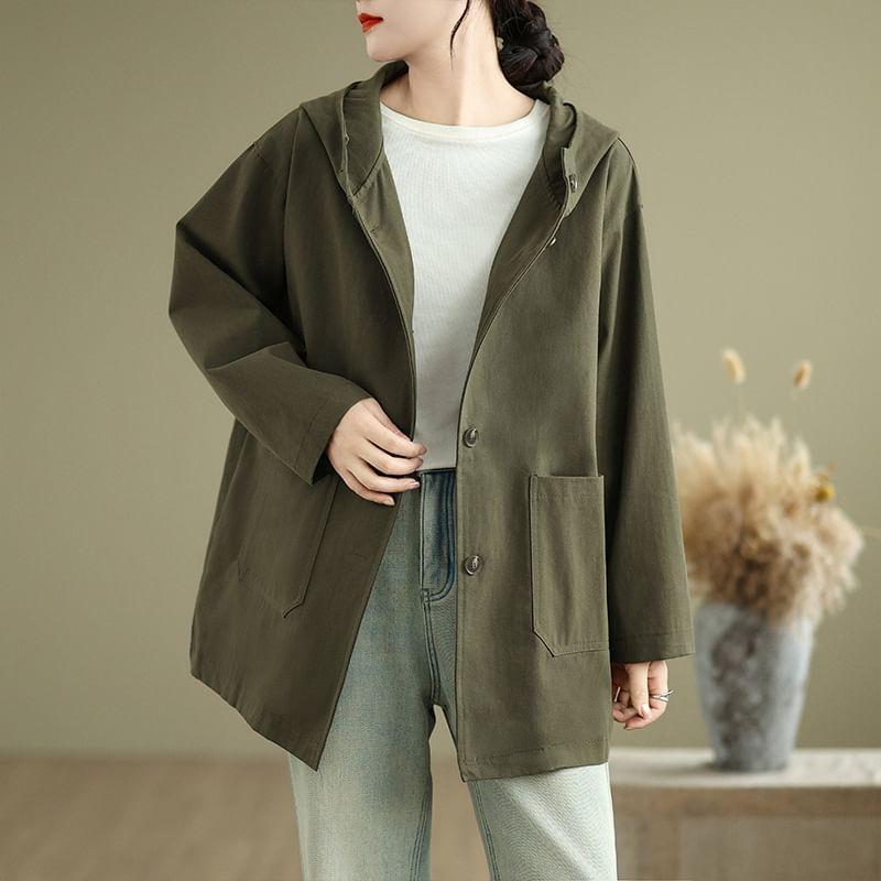 Hooded Plain Button Down Trench Jacket product image