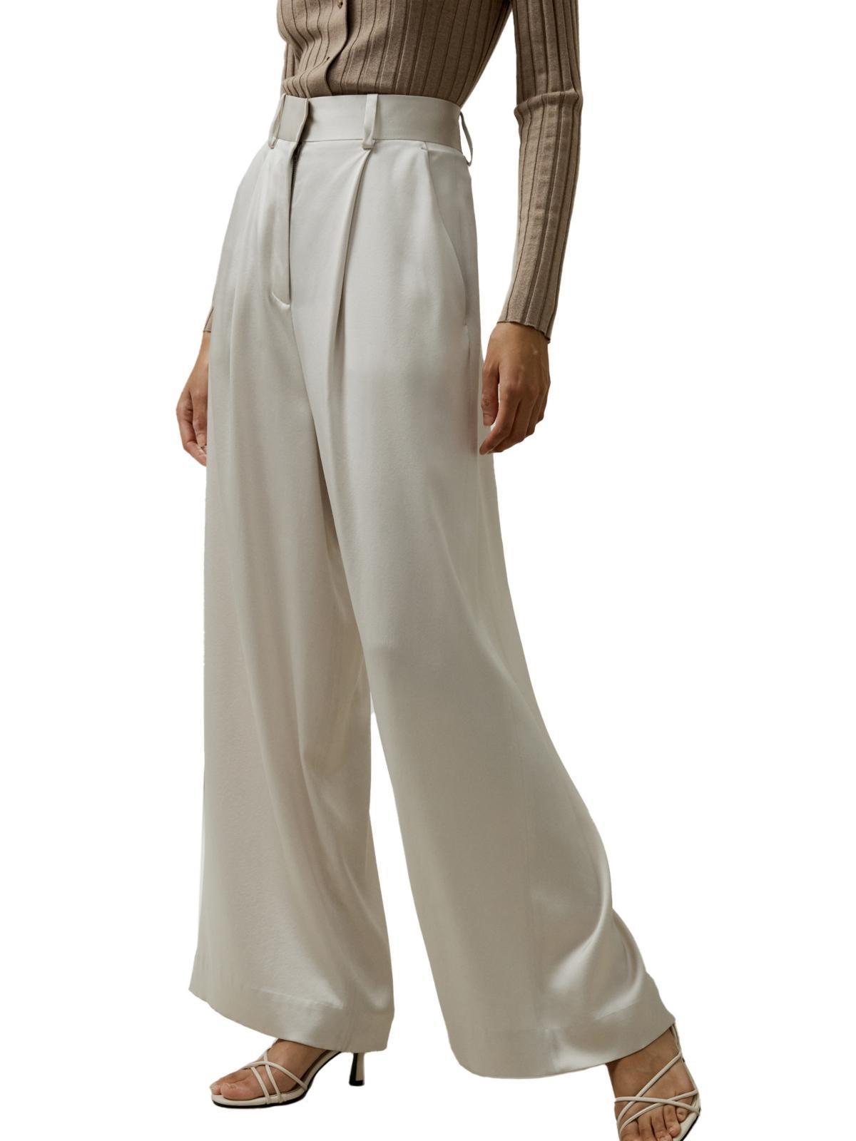 High-Waisted Wide Leg Dense Silk Pants for Women Product Image