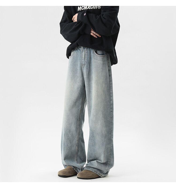 Mid Rise Washed Wide Leg Jeans Product Image