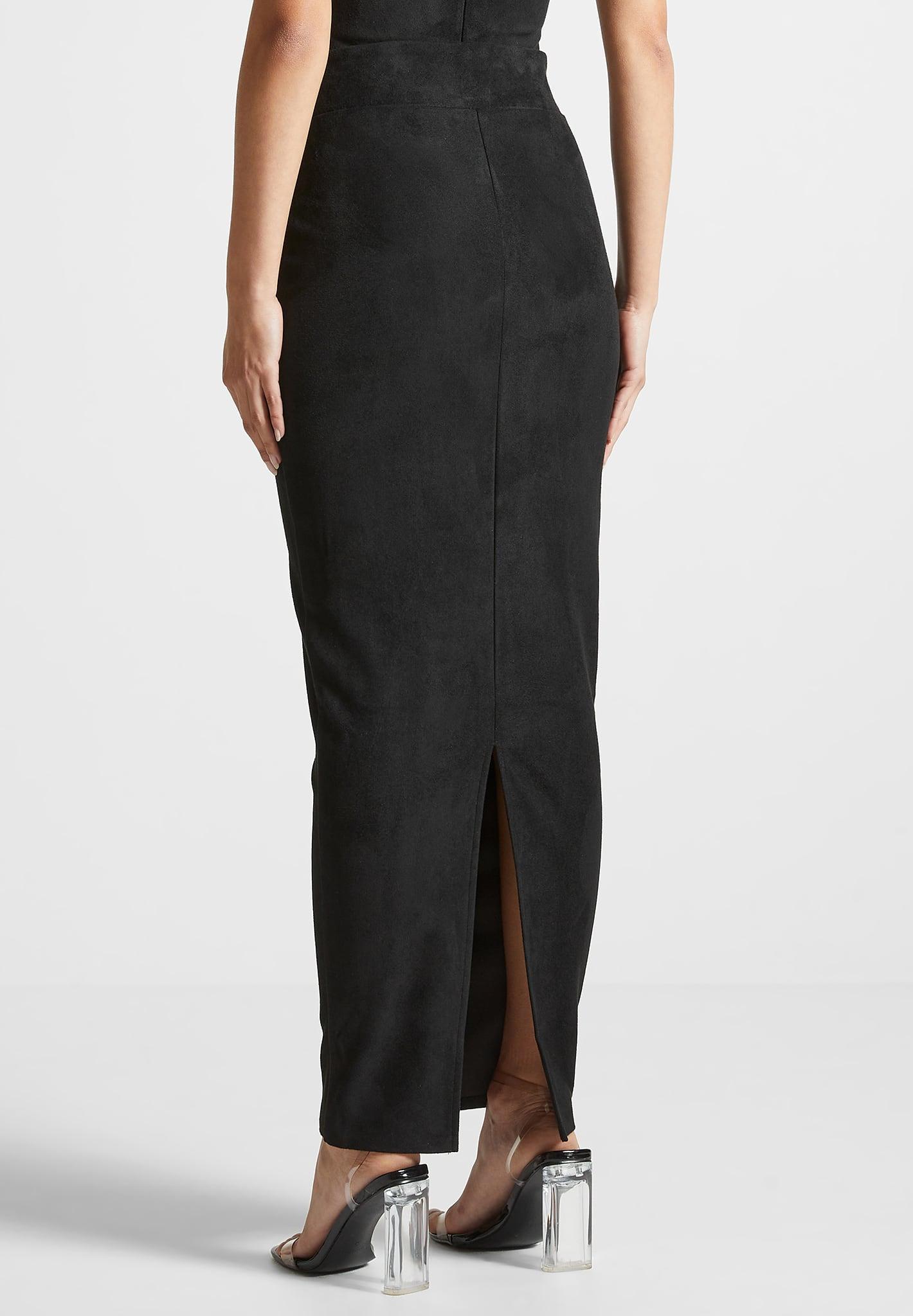 Vegan Suede Midaxi Skirt - Black Female Product Image