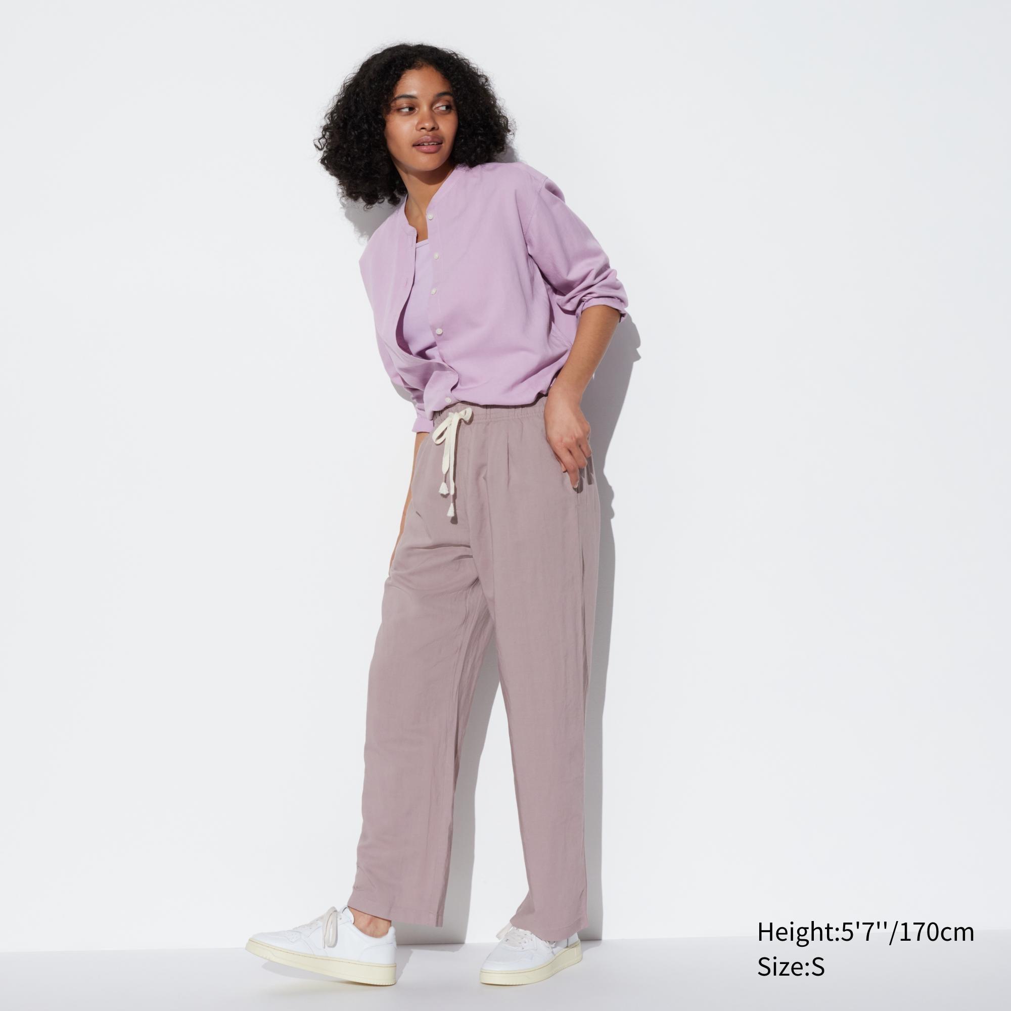 Womens Linen Blend Easy Pants Purple XL UNIQLO US product image