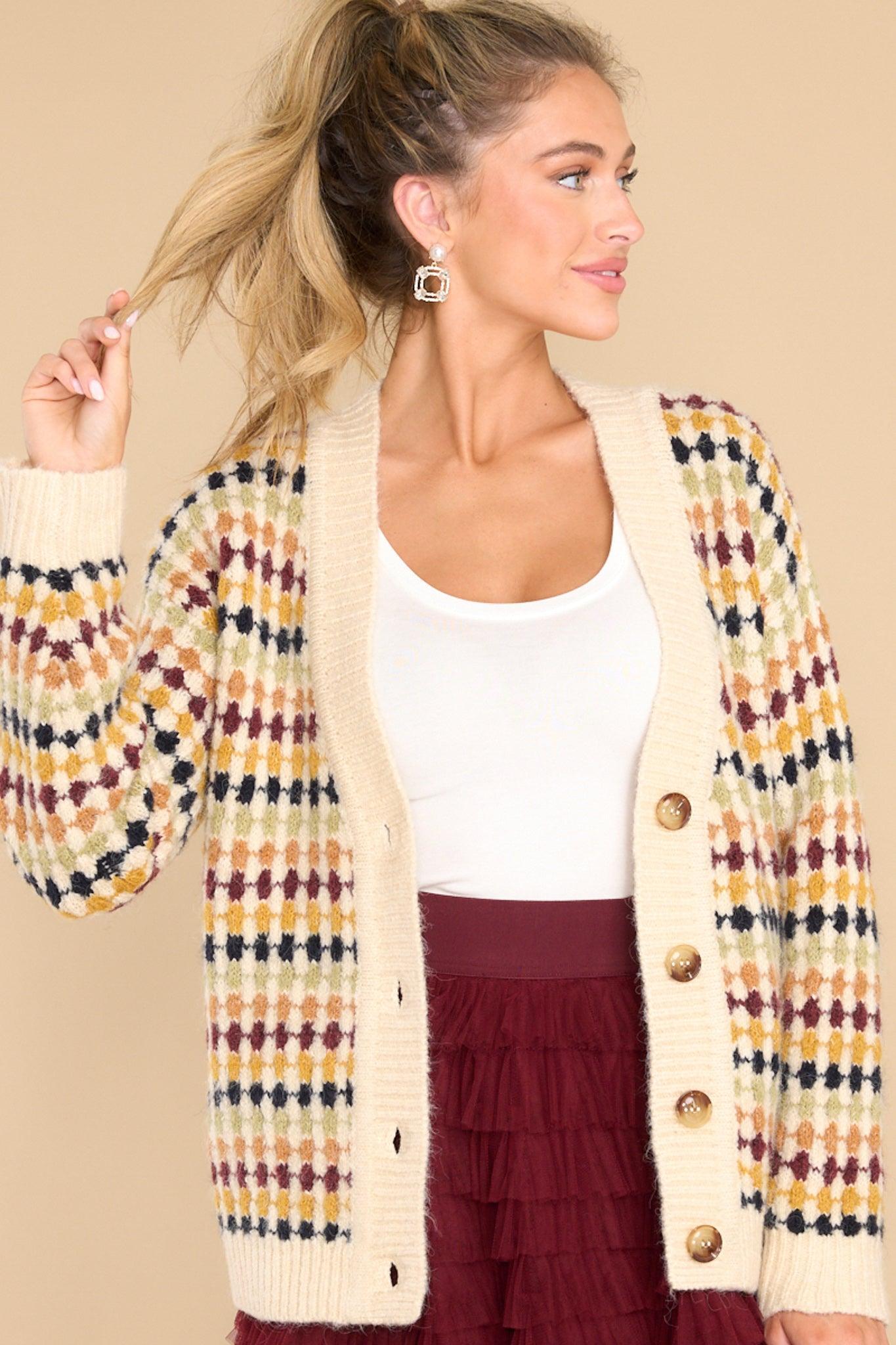 Want The Best Ivory Multi Print Cardigan Product Image