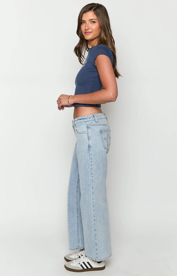 Clara Star Light Wash Denim Low Rise Jeans Product Image