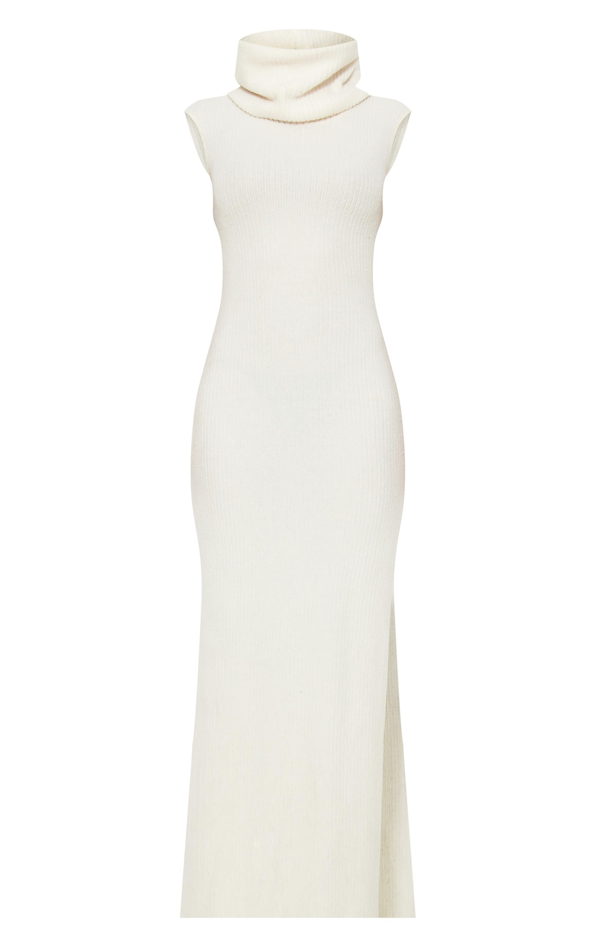 Cream Brushed Rib Roll Neck Maxi Dress Product Image