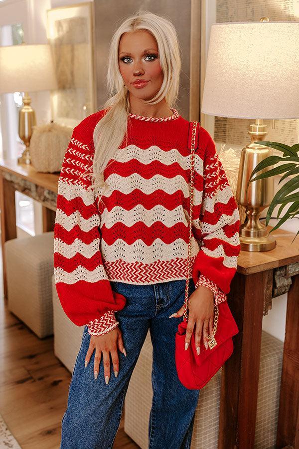 Hot Cocoa Crushing Pointelle Knit Sweater in Red Product Image