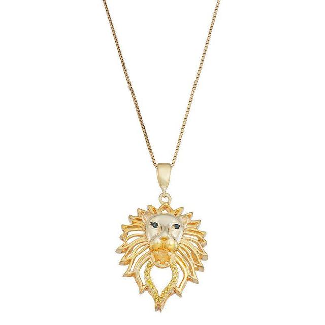 Jewelexcess 14k Gold Over Silver Yellow & Blue Diamond Accent Lion Pendant Necklace, Womens Product Image