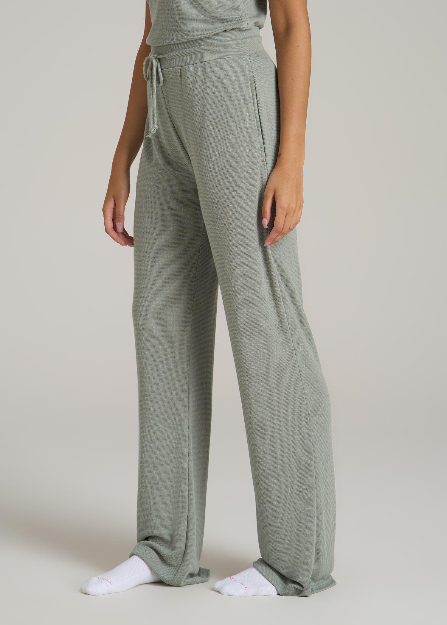 Open-Bottom Waffle Lounge Pants for Tall Women in Seagrass Female Product Image