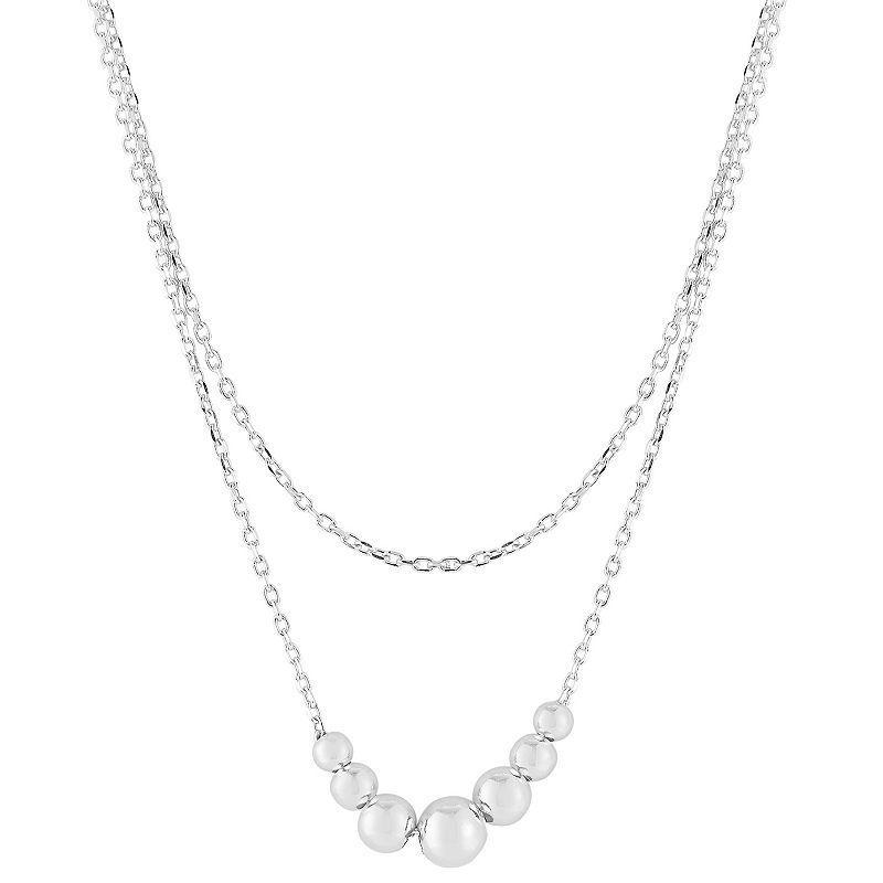 Sunkissed Sterling Double Layered Graduated Ball Necklace, Womens White Product Image