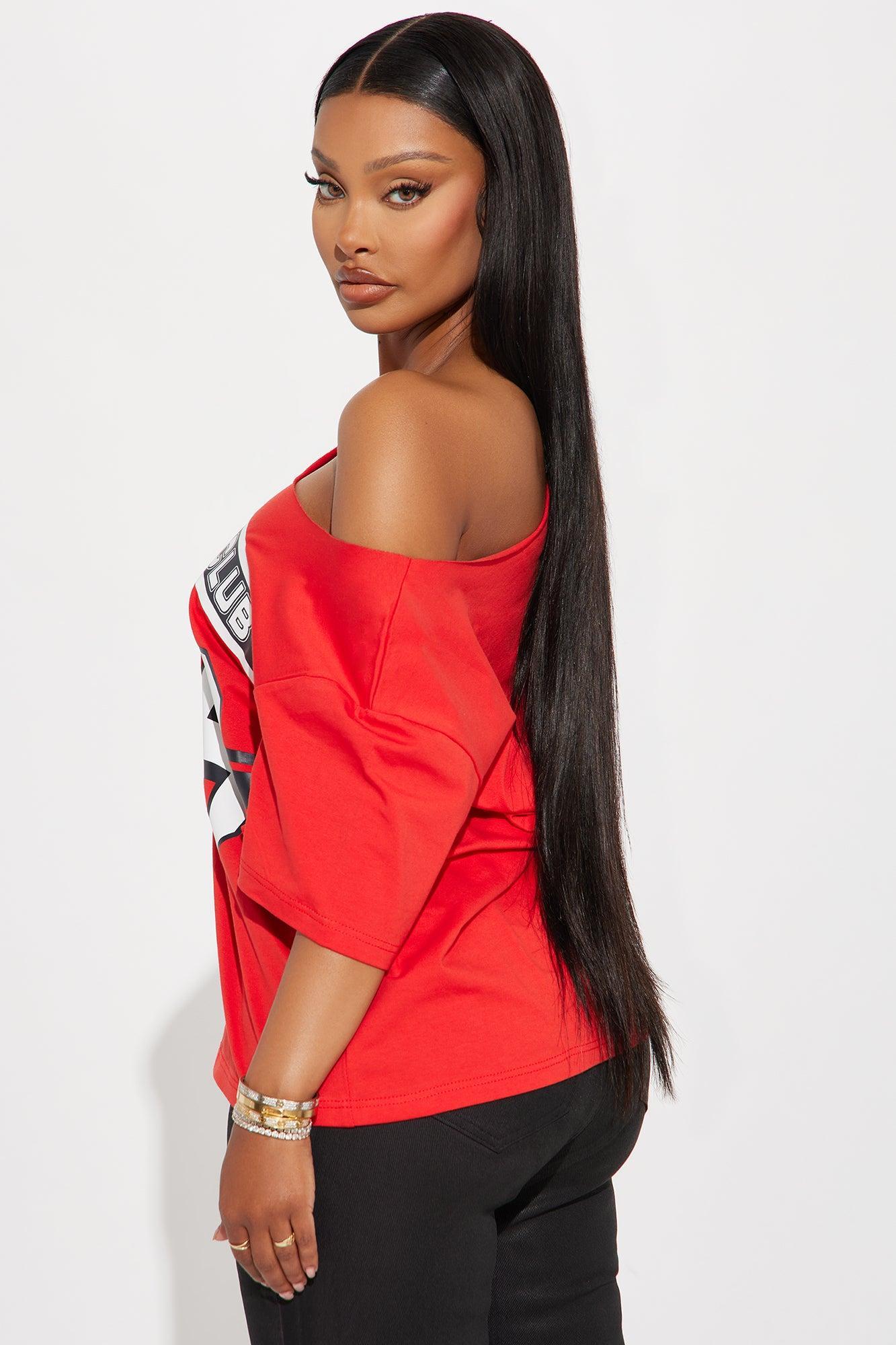 Team MVP Off Shoulder Top - Red Product Image