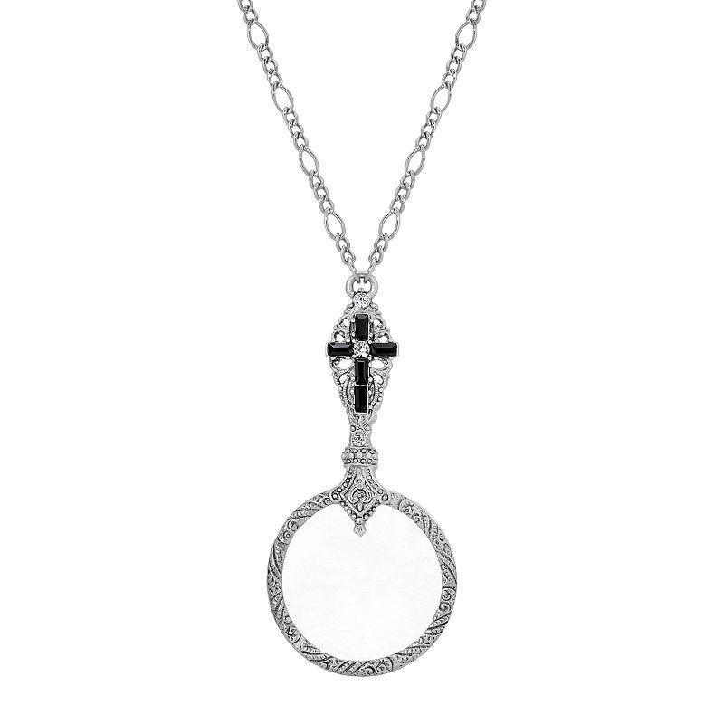 Symbols of Faith Red Crystal Cross Magnifier Necklace, Womens, Black Product Image