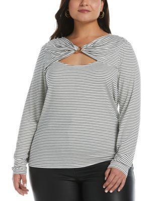 Plus Size Drape O-Ring Long Sleeve Top Product Image