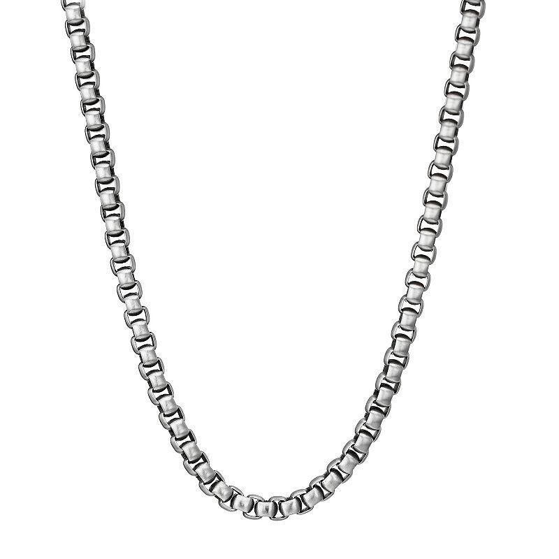 Mens LYNX Antiqued Stainless Steel Box Chain Necklace Silver Product Image