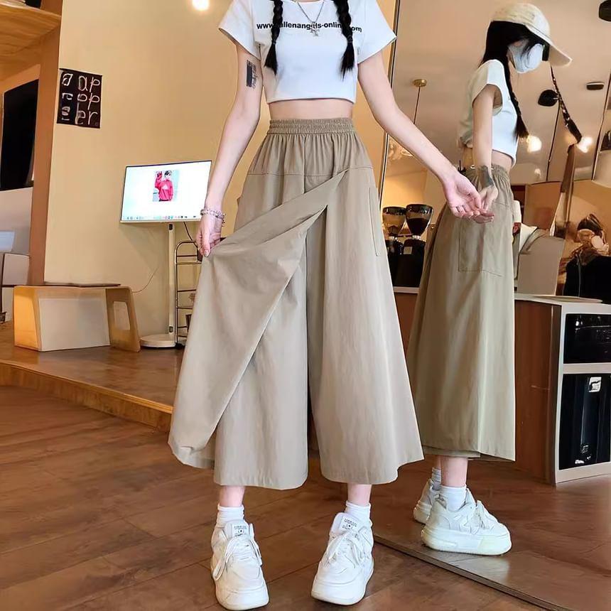 Elastic Waist Plain Asymmetrical Slit Culottes Product Image