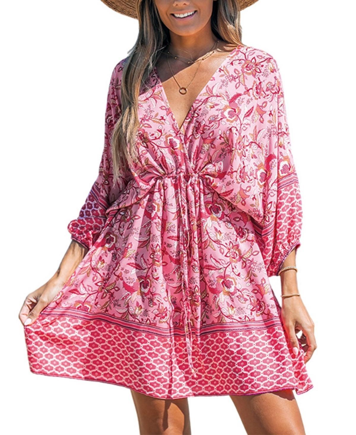 Cupshe Womens Paisley Floral Print Back Tie Mini Beach Dress Product Image