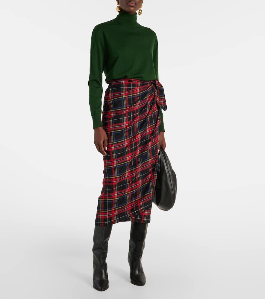 POLO RALPH LAUREN Plaid Wool-blend Wrap Skirt In Red Product Image