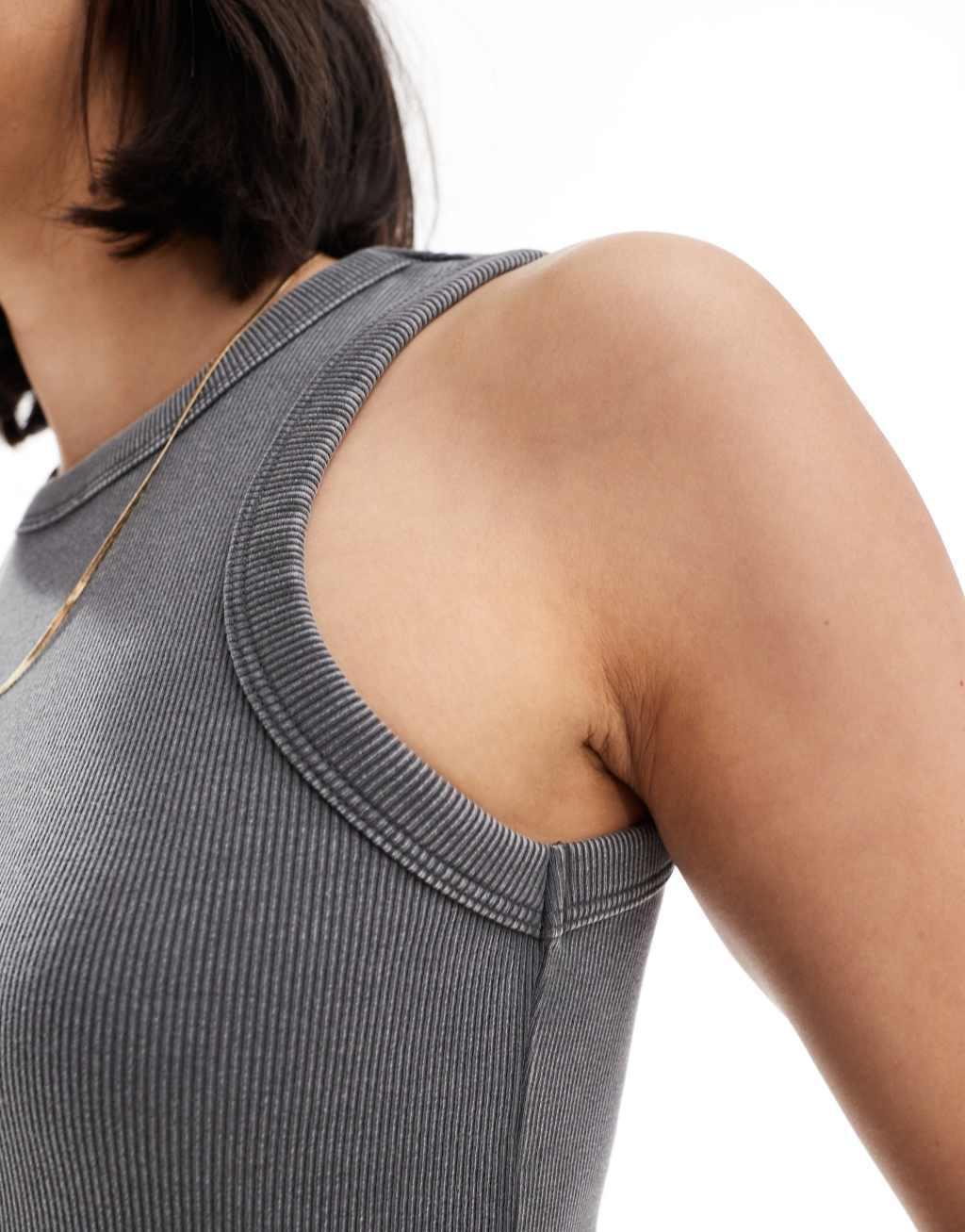 Vero Moda ribbed jersey tank top in washed charcoal Product Image