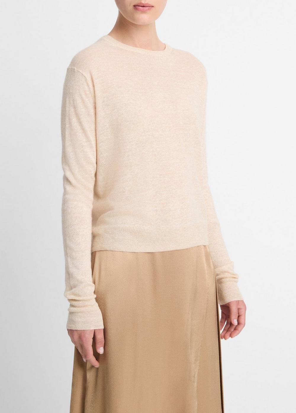 Tissue-Weight Linen-Blend Crew Neck Sweater Product Image