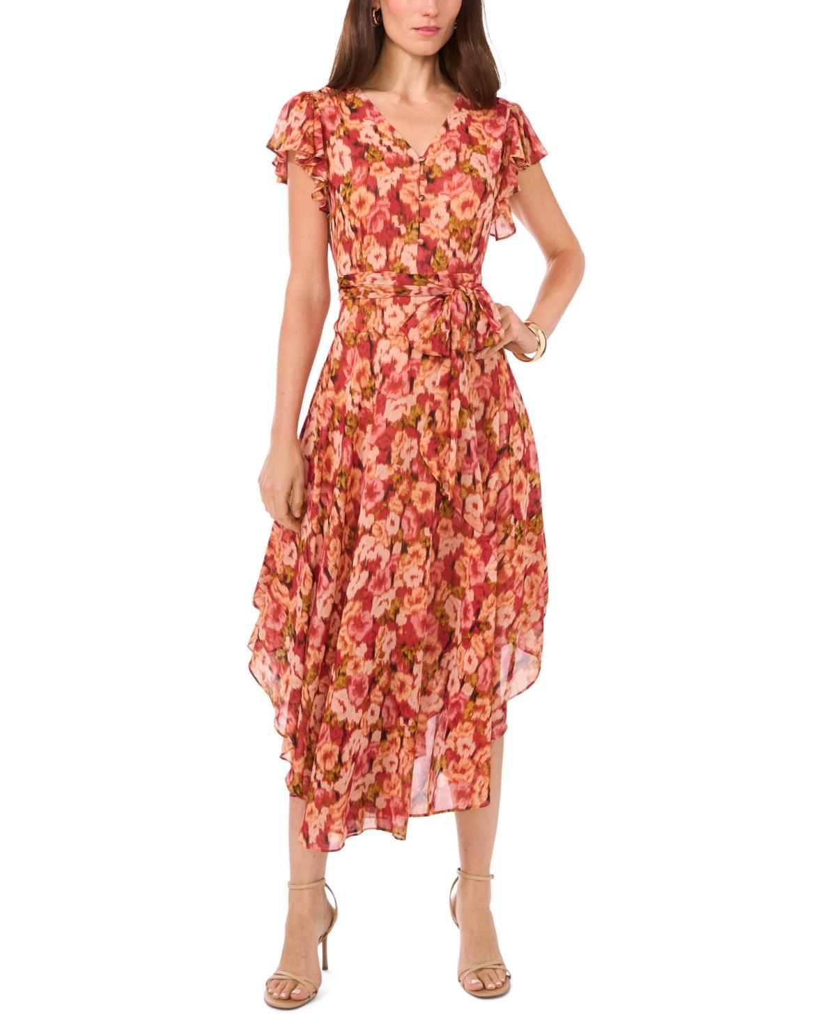 Vince Camuto Womens Floral-Print Flutter-Sleeve Dress Product Image