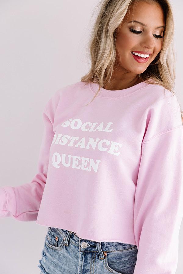 Social Distance Queen Crop Sweatshirt in Pink Product Image