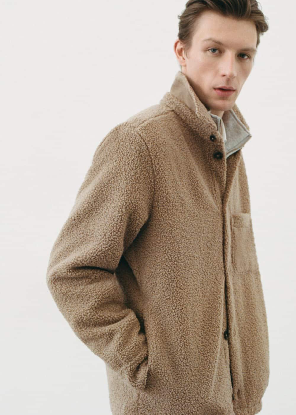 MANGO MAN - Shearling overshirt with pocket medium brownMen Product Image