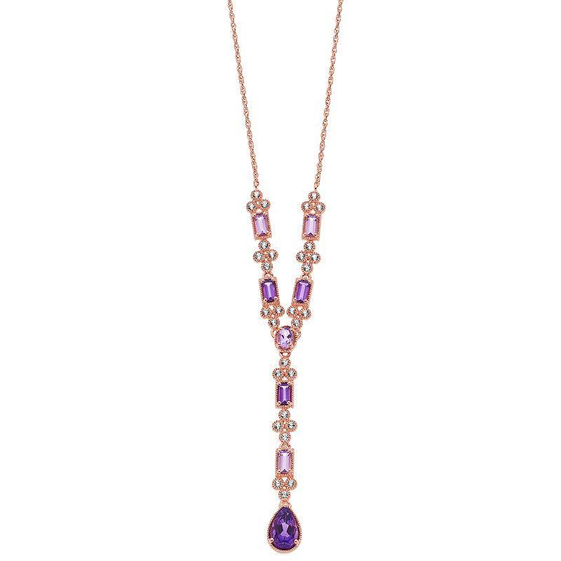 14k Rose Gold Over Silver Amethyst & Lab-Created White Sapphire Linear Necklace, Womens Pink Tone Product Image