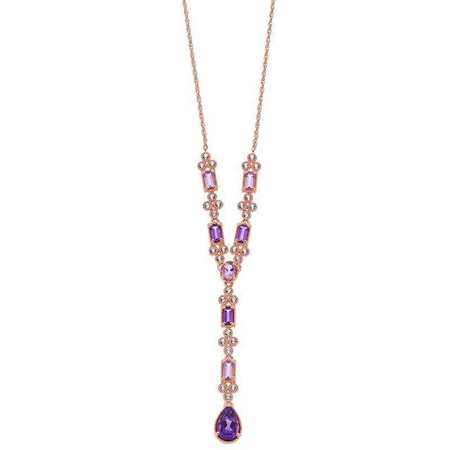 14k Rose Gold Over Silver Amethyst & Lab-Created White Sapphire Linear Necklace, Womens Purple Product Image