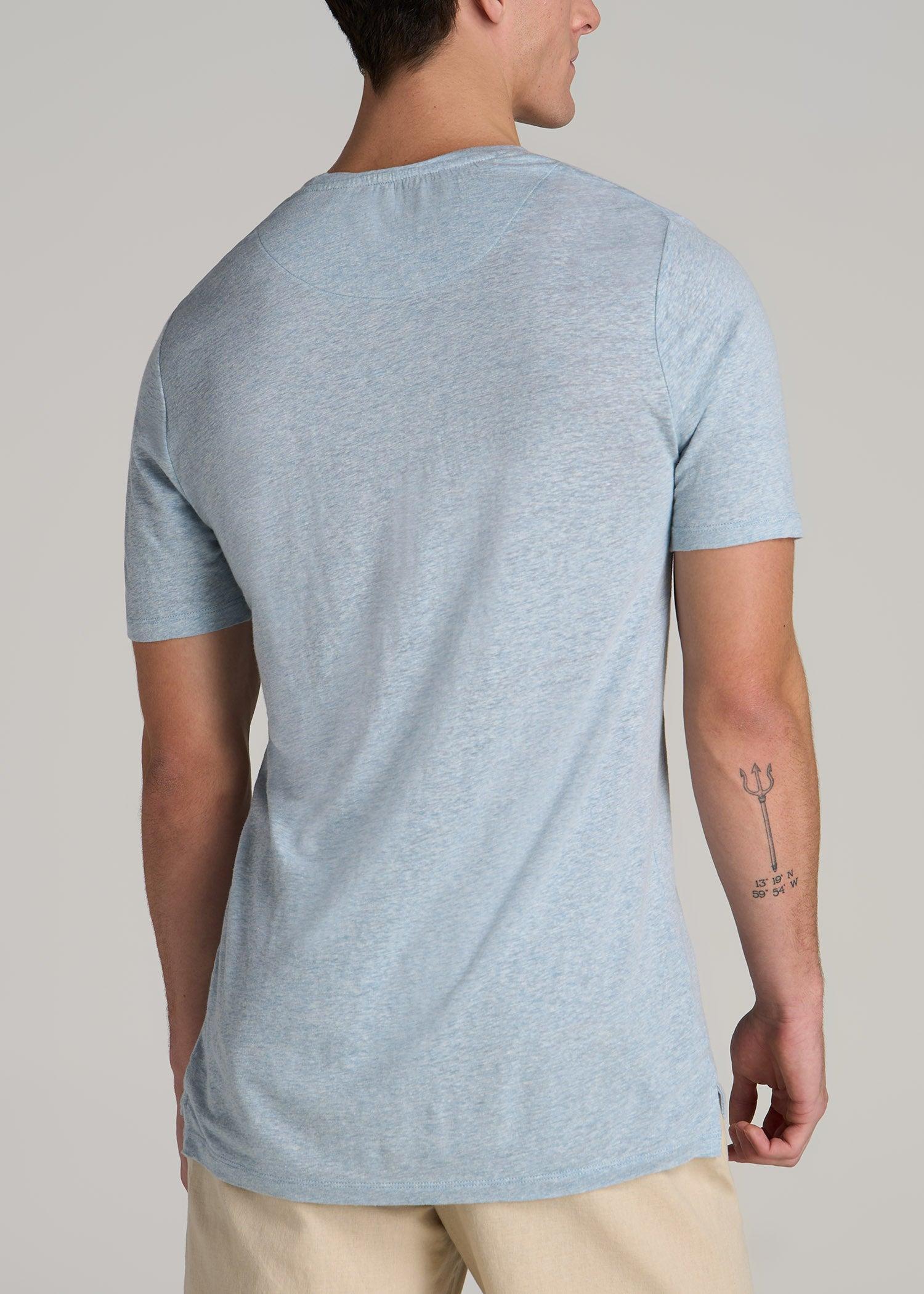 Linen Crewneck T-Shirt for Tall Men in Sky Blue Mix Male Product Image