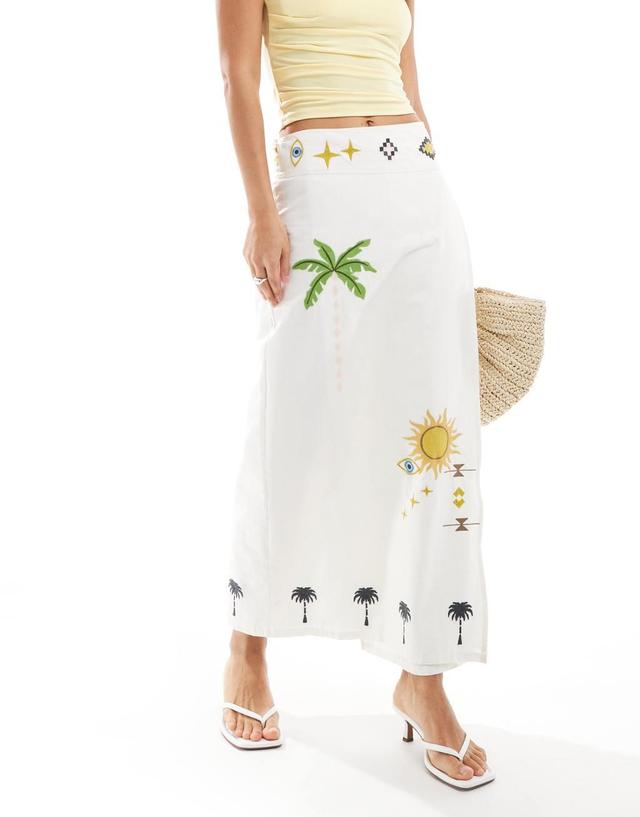 Never Fully Dressed Jaspre embroidered midi skirt in off white Product Image