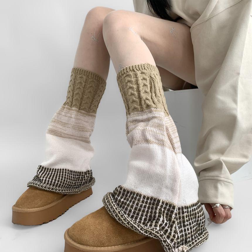 Plaid Panel Cable Knit Leg Warmers Product Image