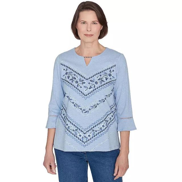 Petite Alfred Dunner Floral Chevron Beaded Split Neck Top, Womens Product Image