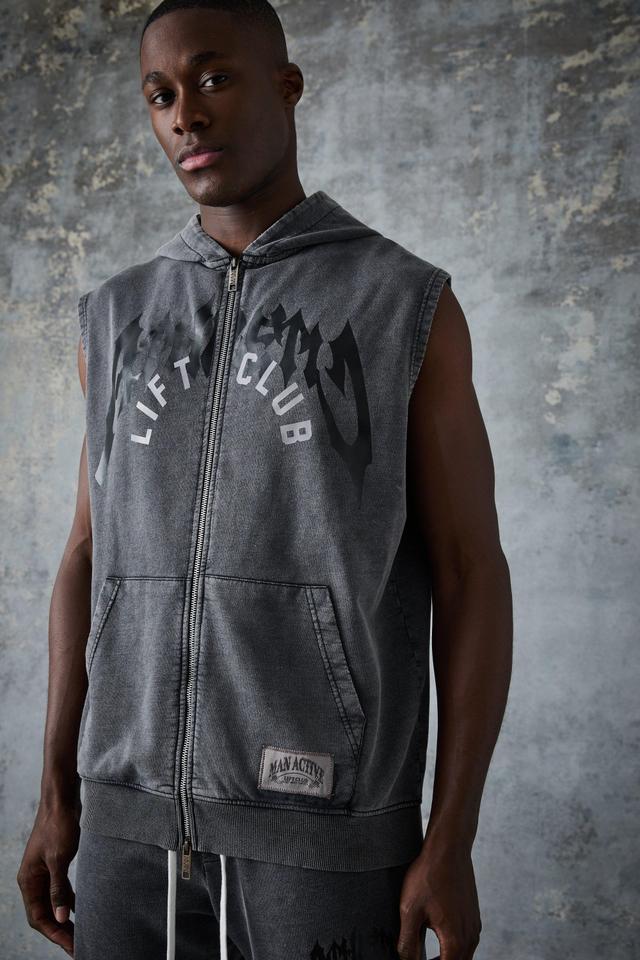 Man Active Oversized Washed Sleeveless Hoodie | boohooMAN USA Product Image