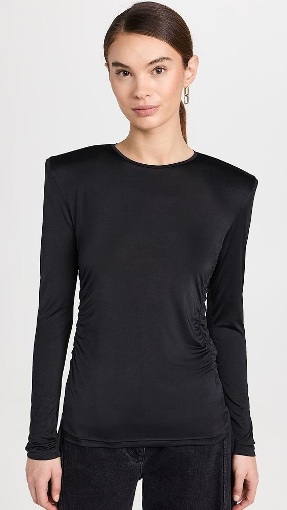 Tibi Micro Jersey Shoulderpad Fitted Crewneck Top | Shopbop Product Image