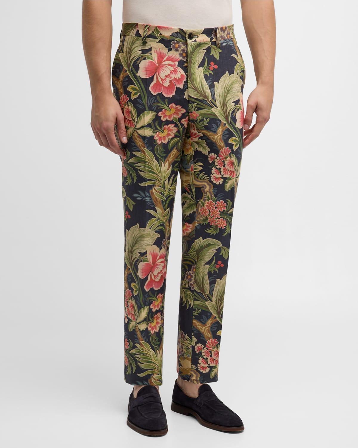 Mens Floral-Print Trousers Product Image