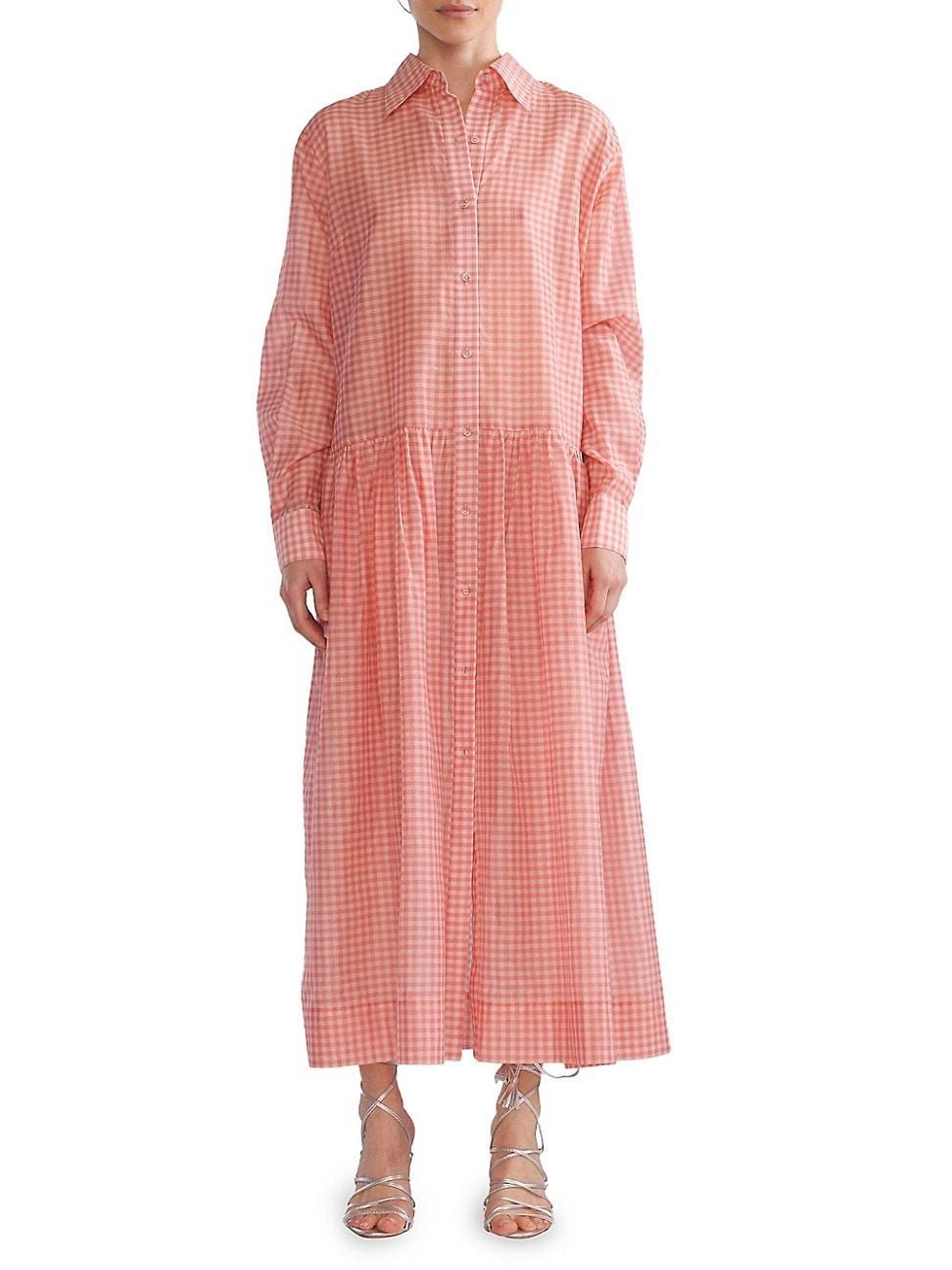 Womens Gingham Cotton Shirt Dress Product Image