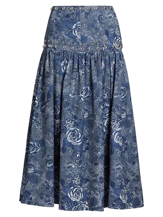 Womens Maia Pleated Floral Midi-Skirt Product Image