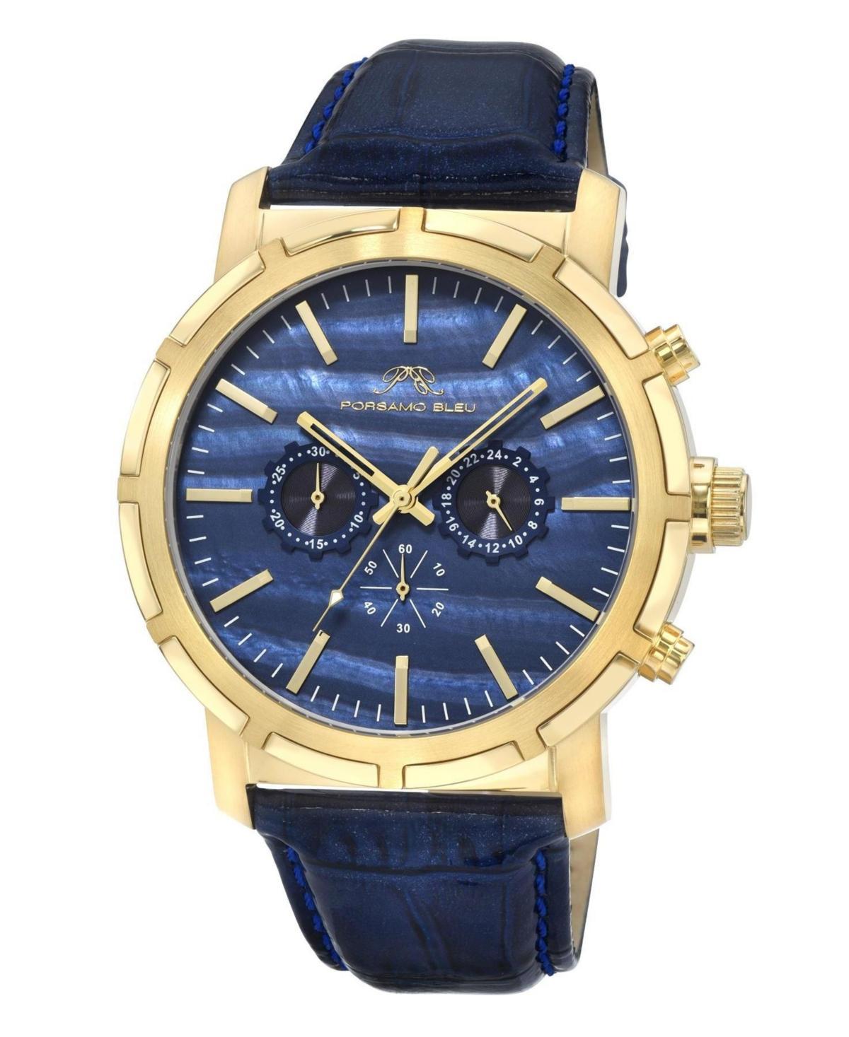 Porsamo Bleu Nyc Chrono Genuine Leather Gold Tone Mens Watch 1282BNYL - Blue Product Image