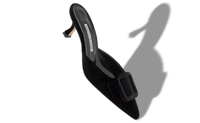 MAYSALE Black Velvet Buckle Detail Mules Product Image