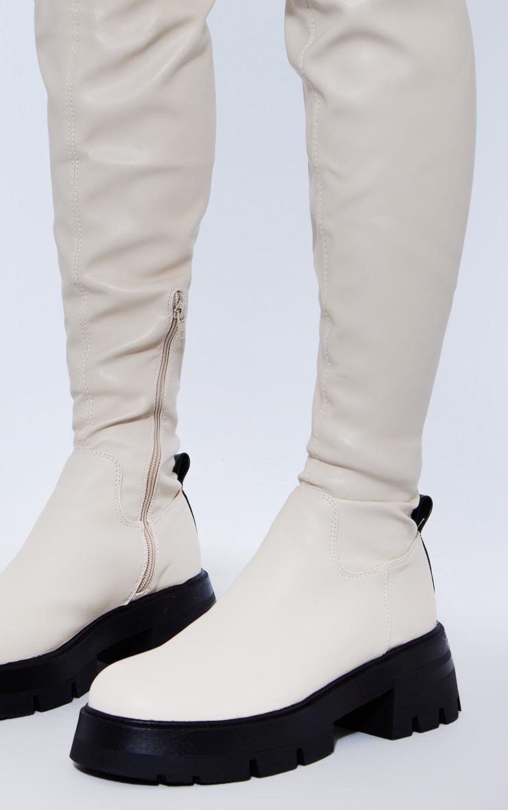 Cream PU Chunky Arched Sole Over The Knee Boots Product Image