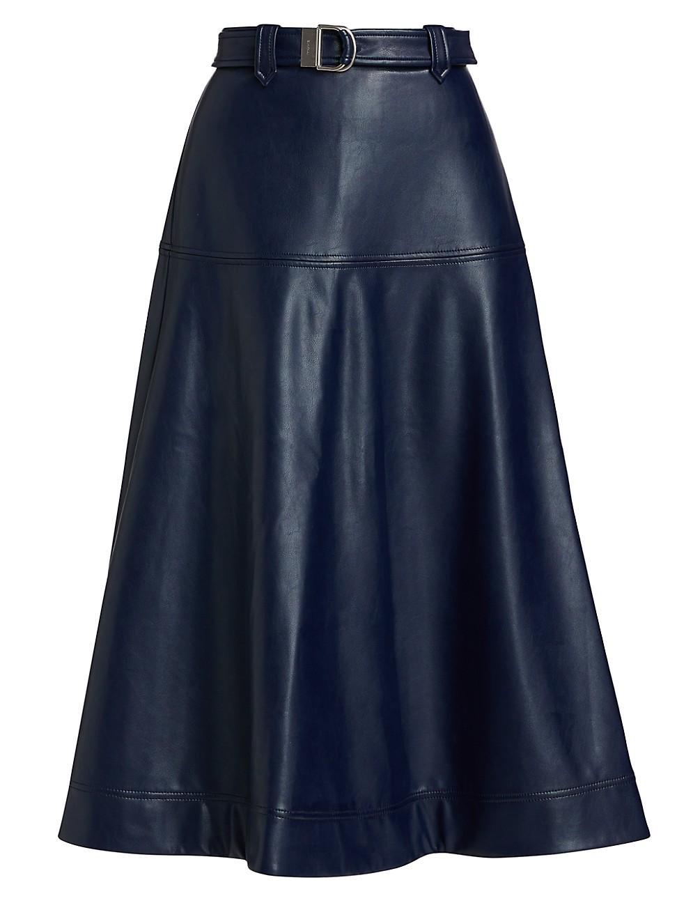 Womens Mayson Faux-Leather Belted Midi-Skirt product image