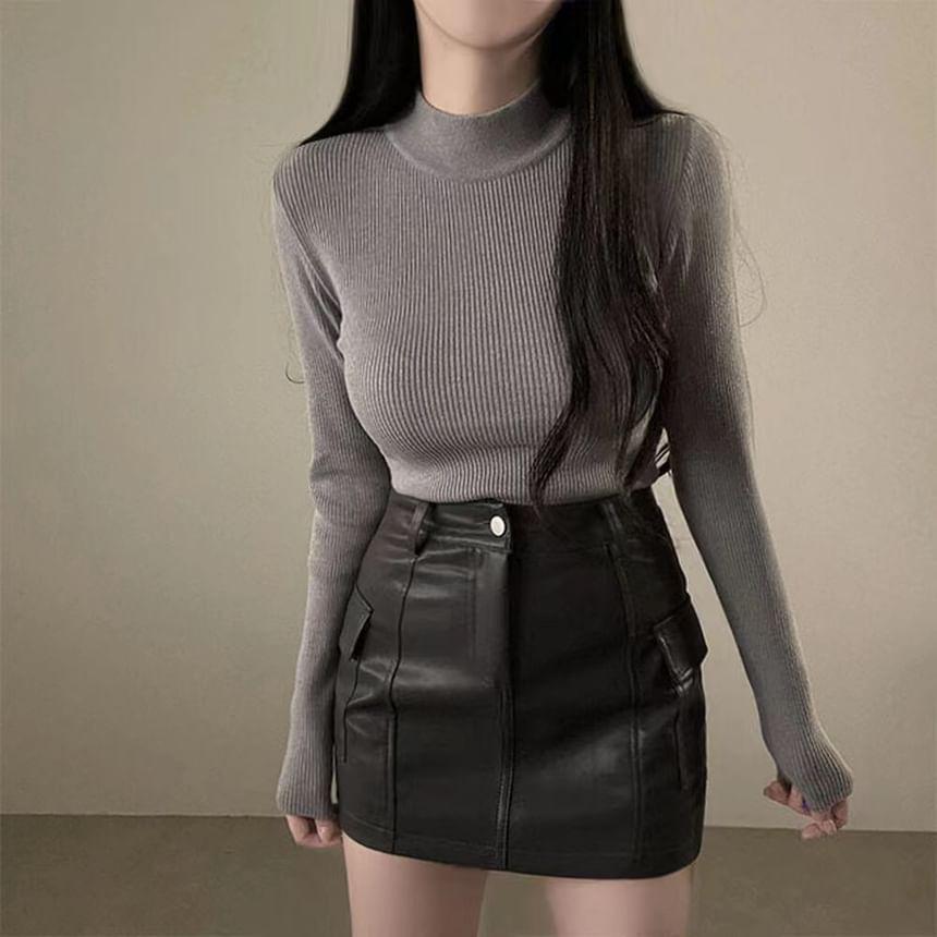 High Rise Faux Leather Mini Skirt Product Image