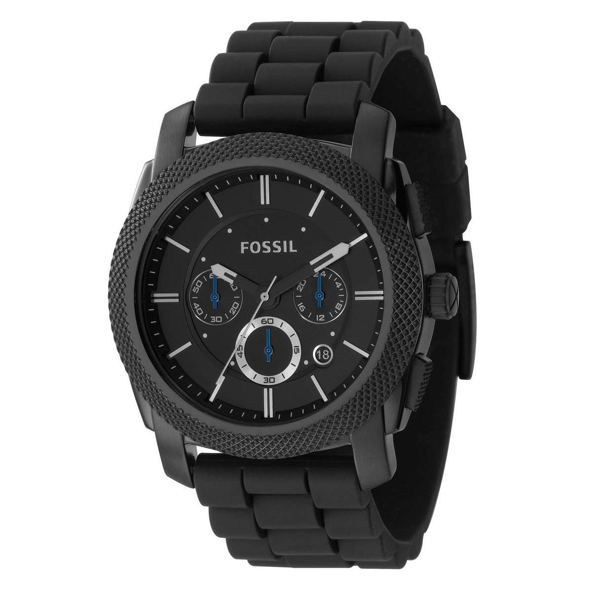 Fossil Fs4487 Elegant Japanese Movement Fashionable Machine Chronograph Black Silicone Watch Product Image