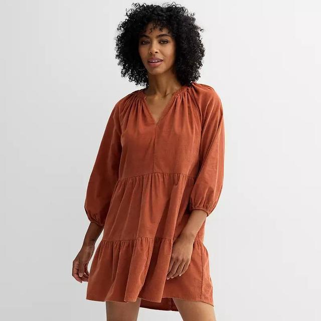 Womens Sonoma Goods For Life Tiered Corduroy Dress Red Powder Product Image