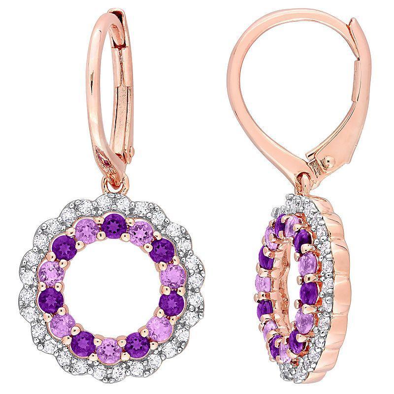 Stella Grace 18k Rose Gold Over Silver African Amethyst, Amethyst & White Topaz Drop Leverback Earrings, Womens, Pink Tone Product Image