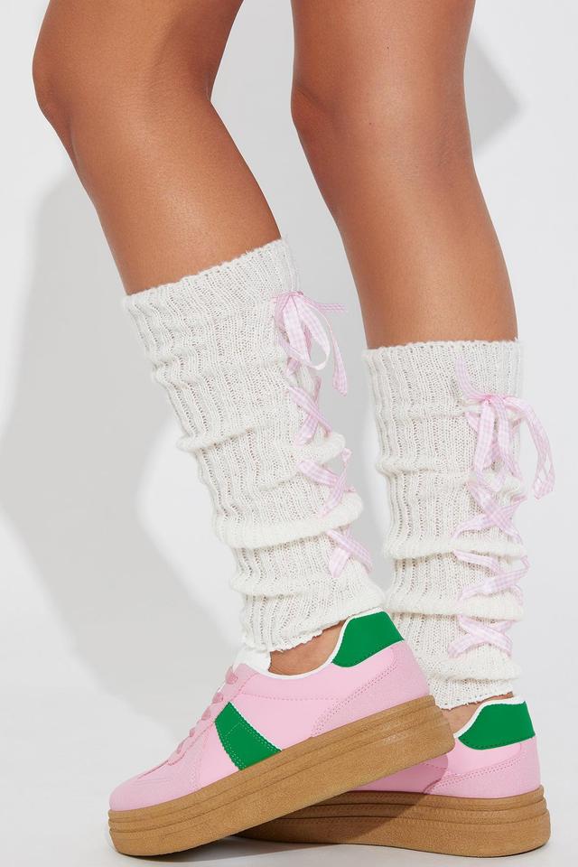 Caught In A Tie Leg Warmers - White/Pink Product Image