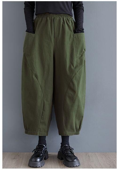 High Rise Plain Crop Harem Pants Product Image