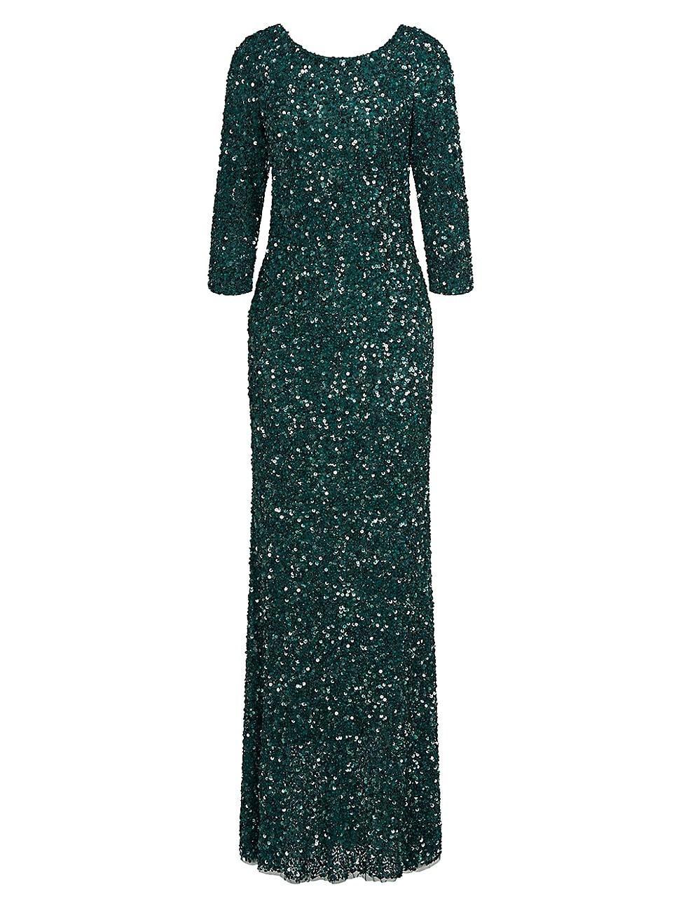 Womens Three-Quarter Sleeve Sequin Sheath Gown Product Image