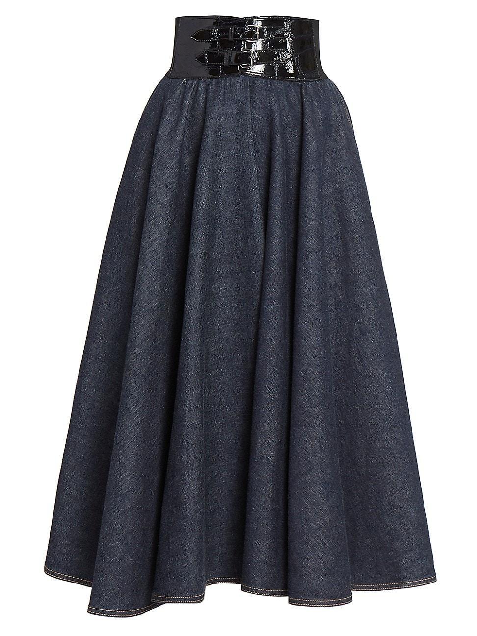 Womens Denim Belted Midi-Skirt product image