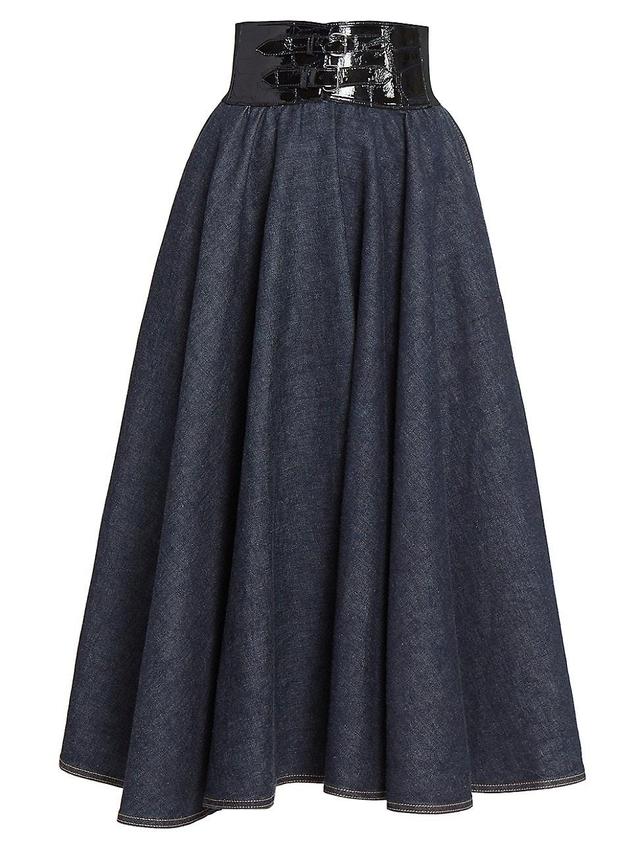 Womens Denim Belted Midi-Skirt Product Image