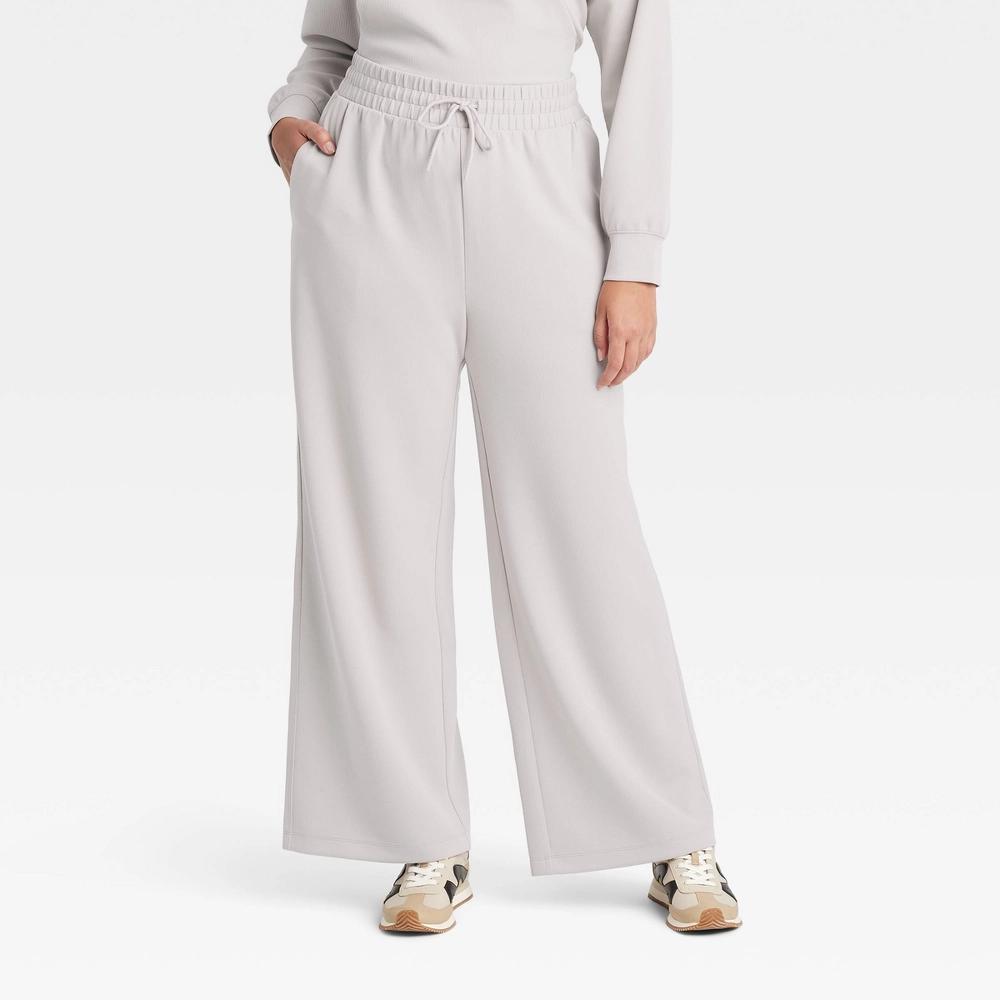 Women's Airy Sleek Ribbed High-Rise Wide Leg Pants - All In Motion™ Light Taupe XL Product Image