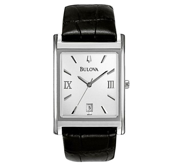 Bulova Mens Black Leather Strap Watch 45mm 96B107 Product Image